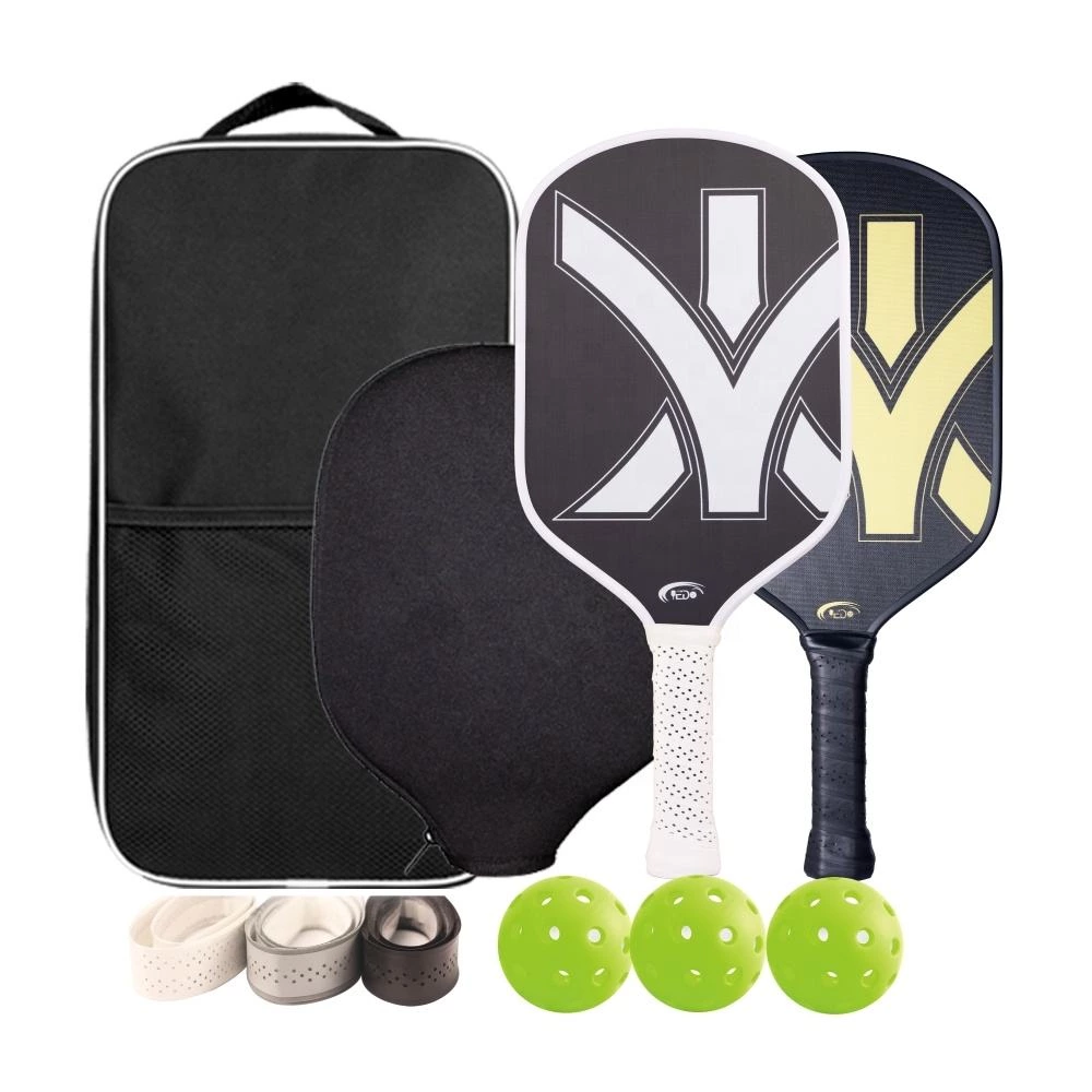 Standard Glass Carbon Fiber Graphite Composite Custom Logo Pickleball Paddle Sets 2 Paddles 4 Balls 1 Bag