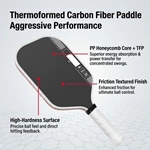 Thermoformed Carbon Fiber Pickleball Paddle High Performance 16mm Honeycomb Core Racket with Friction Surface