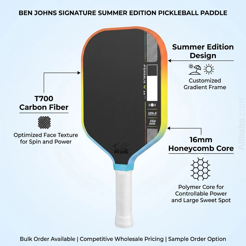 Thermoformed Carbon Fiber Pickleball Paddle High Performance 16mm Honeycomb Core Racket with Friction Surface